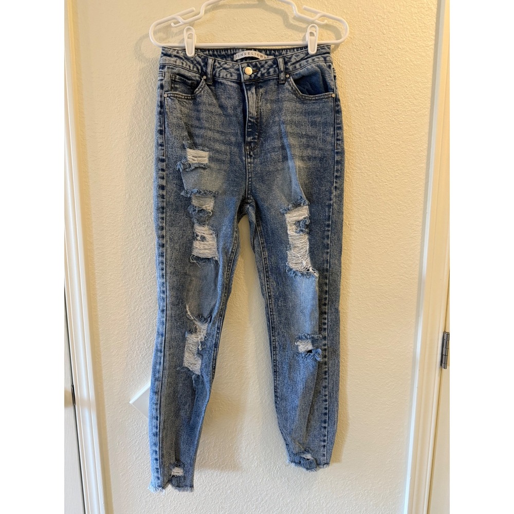 TINSELTOWN Womens Size 9 Blue Acid Wash Distressed Ripped High Waisted Jeans